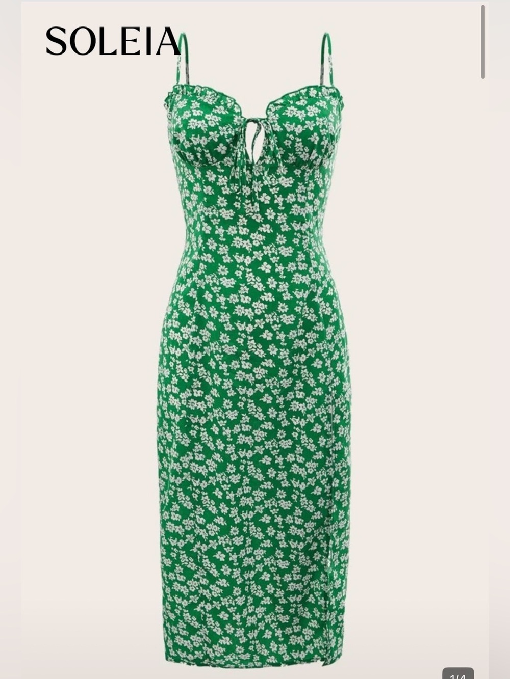 Green Floral Tie-Front Midi Dress